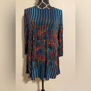 EUC Multiples Blue & Black Floral Striped Dress size large